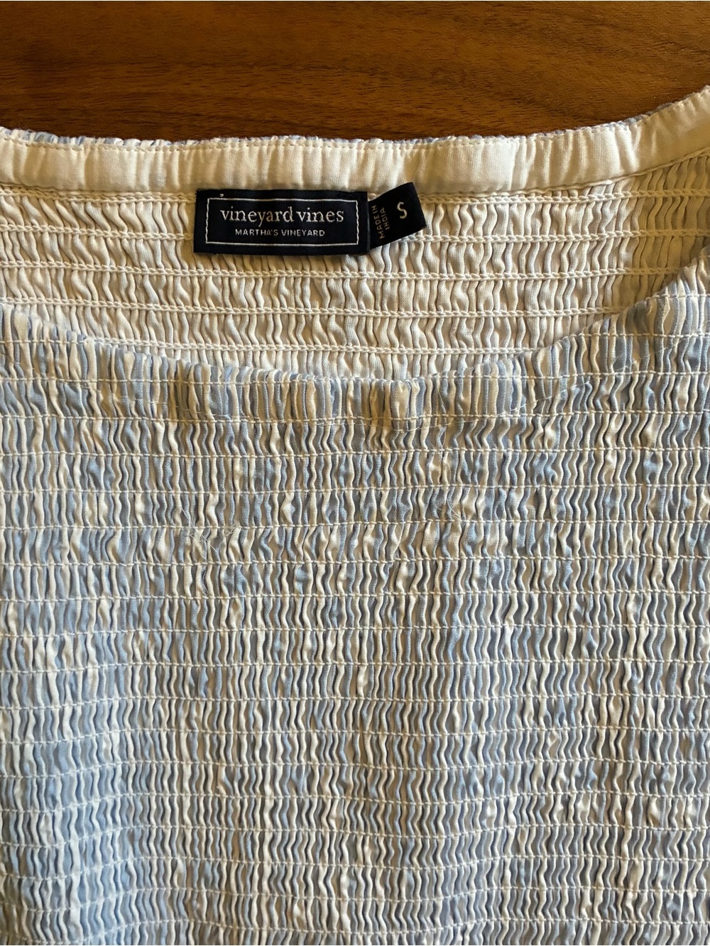 Vineyard Vines White Smocked Top with Light Blue Striped Skirt Dress - Picture 5 of 6